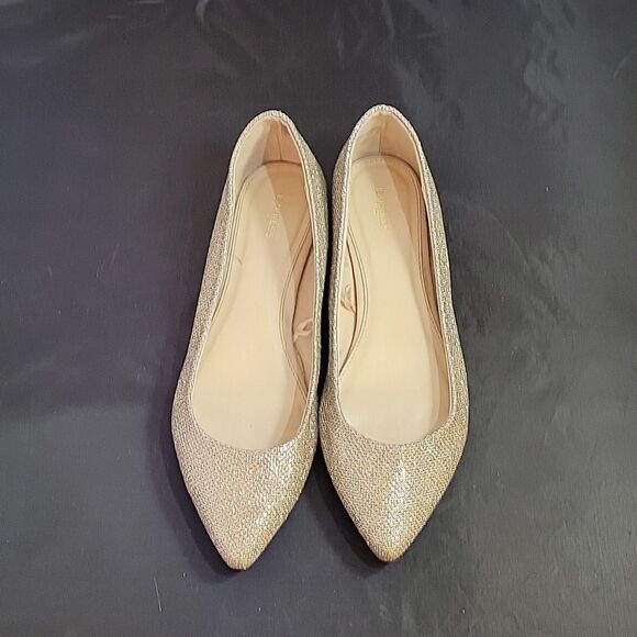 EXPRESS GOLD GLITTER EMBROIDERY POINTED TOE SLIP-ON WOMEN"S FLAT - Picture 3 of 16